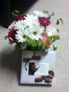 Michael had flowers and chocolates sent to my dorm to start the weekend off