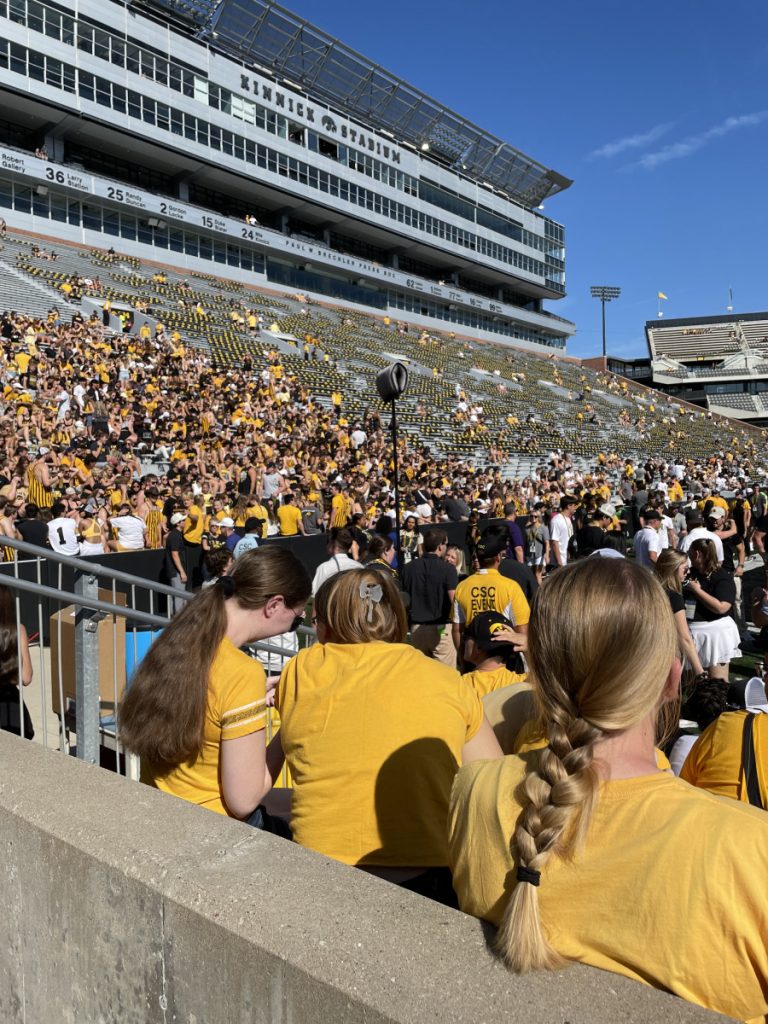A picture of part of the audience in Kinnick Stadium before the game started.