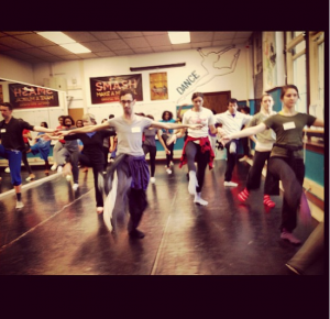 Teaching a modern class to the high school dancers
