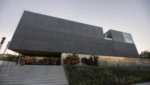 Photo of the Stanley Museum of Art in the evening.