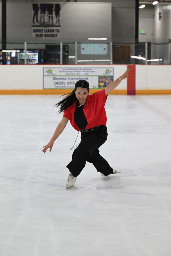 A picture of me performing my ice skating routine