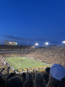 Kinnick stadium at night.