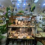 Shelf in shop showing various plants and jewelry